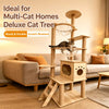 Large Wooden Cat Tree with Scratching Posts, Steps & Cat Houses