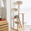 Natural Rubberwood Cat Tree with Hideaway House
